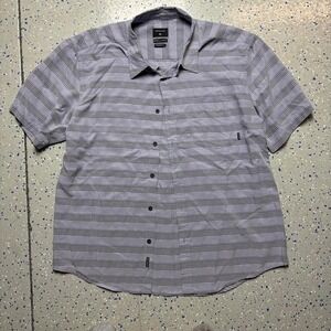 Quiksilver Grey Striped Button Up Surf Mens XL Modern Fit Blend Polyester Casual